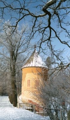 Tower and winter trees