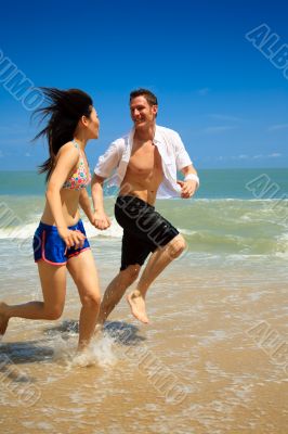 running on a paradise beach