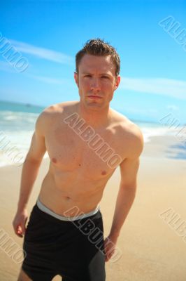 Man standing on exotic beach