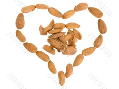 Symbol of heart from almond nuts