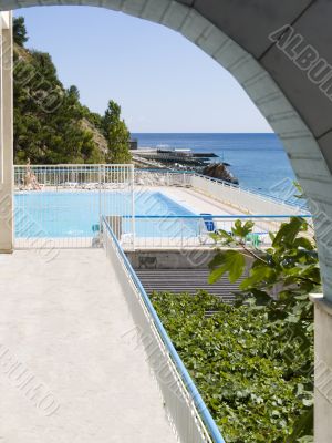 Pool with sea water on seacoast