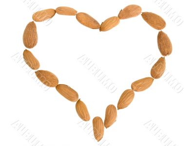 Symbol of heart from almond nuts