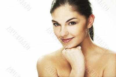 happy young woman on white background