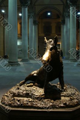 Bronze boar statue