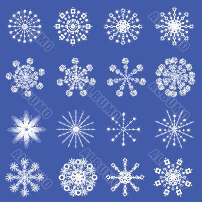 16 beautiful white crystal snowflakes