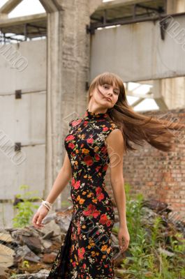 fashion girl in dress with flowers