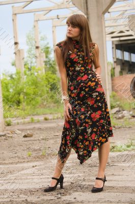 fashion girl in dress with flowers