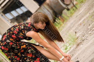 fashion girl in dress with flowers