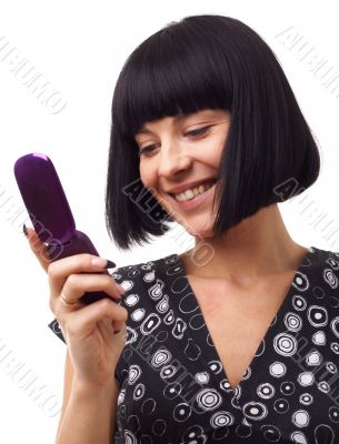 smiling woman with mobile phone