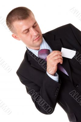 businessman with blank business card