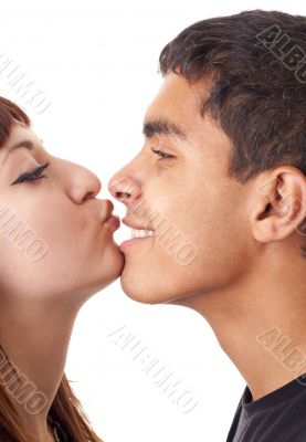 Kiss. Happy loving couple.
