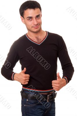 smiling young man with thumbs up