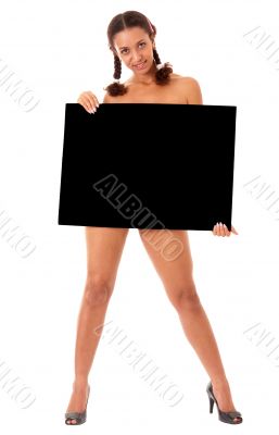 woman with big black billboard