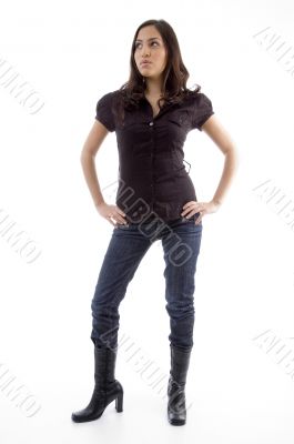 standing young woman looking aside