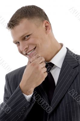 happy businessman looking at camera