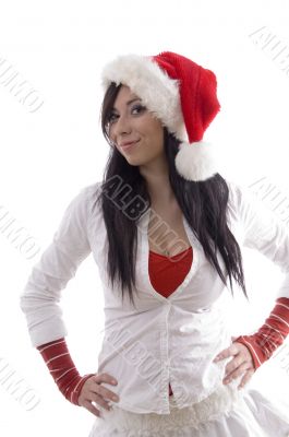 smiling pretty girl wearing christmas hat