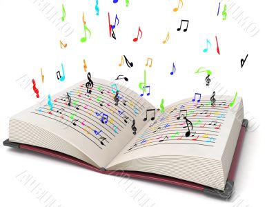 three dimensional flying musical notes