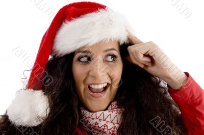 portrait of young woman with christmas hat