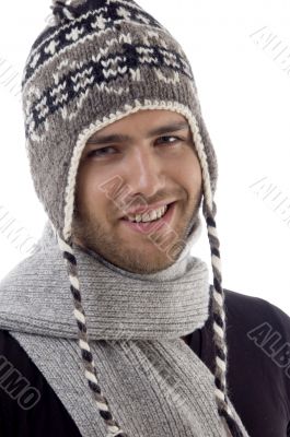 cool handsome guy wearing woolen cap