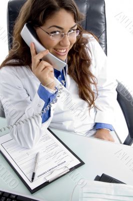 female doctor talking on phone