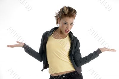 attractive woman with open palms