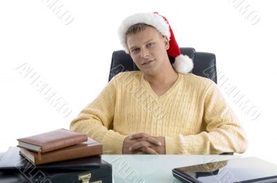 cool guy wearing christmas hat