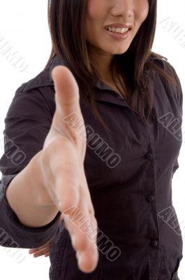 smiling woman offering handshake
