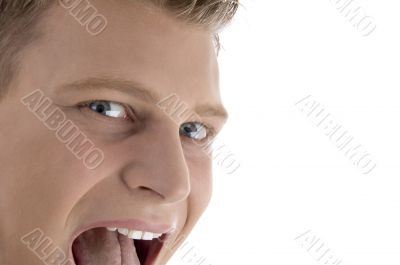 close of happy man`s face
