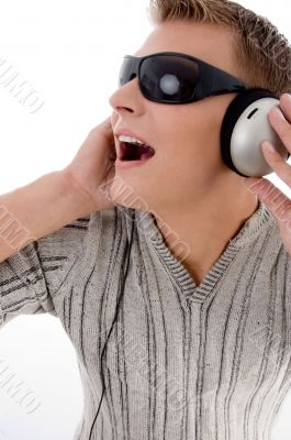 man with headphone and sunglasses