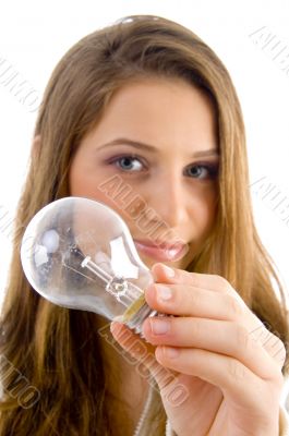 beautiful female holding light bulb