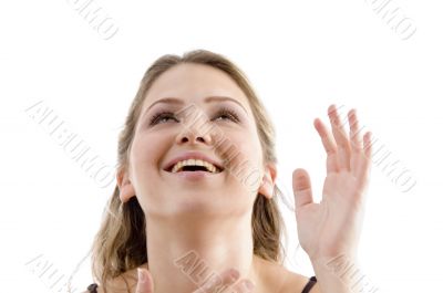 smiling female looking upward