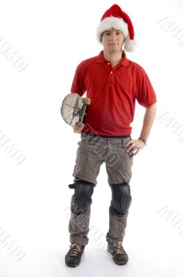 christmas hat wearing male standing with