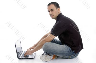 male busy with laptop