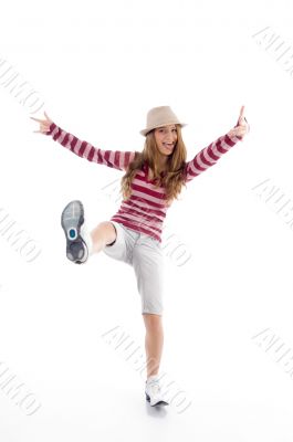 dancing model with hat