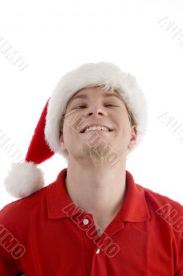 squint male wearing christmas hat