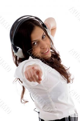 young female enjoying music
