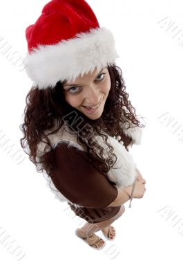 pretty woman wearing christmas hat