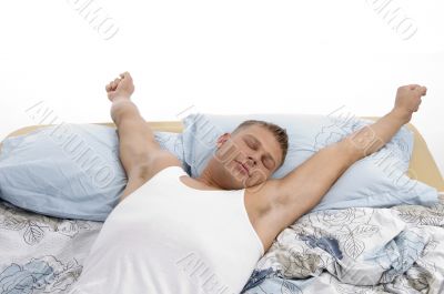resting man stretching his arms