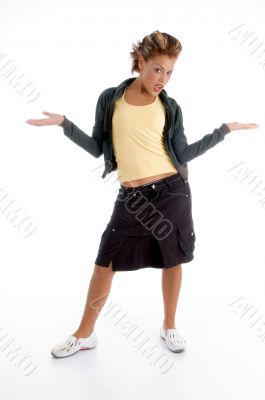 standing sexy female with open palms