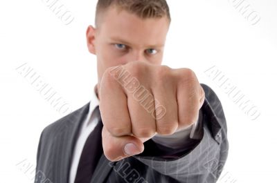 businessman showing punch