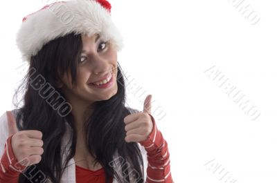 pretty girl showing thumbs up