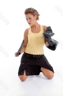 beautiful female posing with jacket