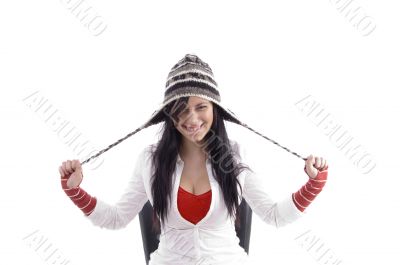 pretty girl stretching her cap