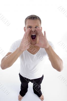 standing young shouting man
