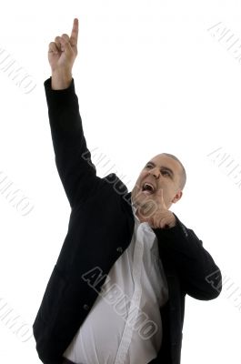 adult businessman pointing up