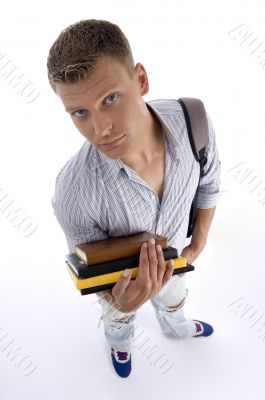 aerial view of male holding books