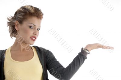 attractive woman with open palm