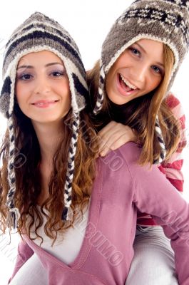 two girls showing happiness together