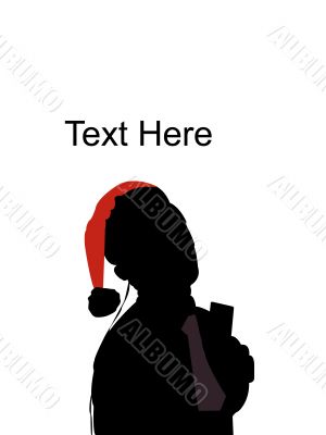 businessman wearing santa hat and headset