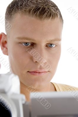 young man looking videos